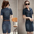 Slimming Women's Denim Dress Medium Length Short Sleeves Smooth Silhouette